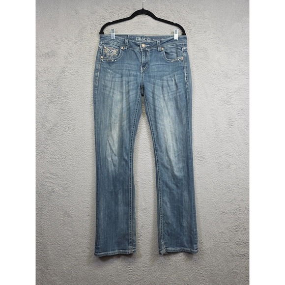 Grace in LA Jeans‎ Womens 31 Bootcut Low Rise Medium Wash Bling Cowgirl Western - Picture 1 of 16